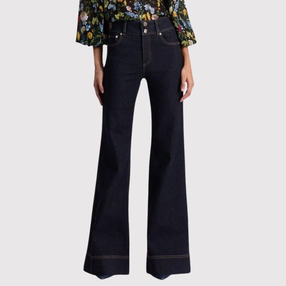 Alice + Olivia Womens Jeans Blue You Look Perfect Wide Leg Mid Rise Size 26
